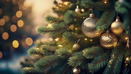 Close up view of a christmas tree background