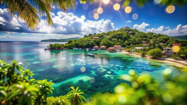 Stunning View of Roatan Island in Honduras with Crystal Clear Waters and Lush Tropical Vegetation