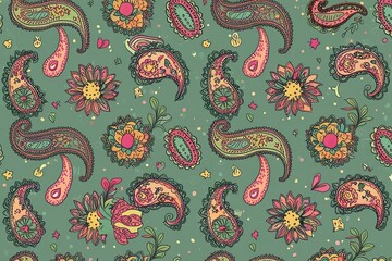 Fototapeta premium Lively Playful Illustration of a Delicate Bohemian Paisley Doodle Pattern for Chic Decor and Celebrations
