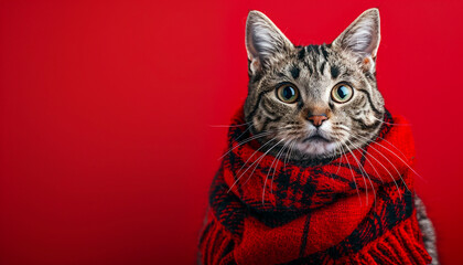 christmas-cat-festive-scarf-red-plaid-black