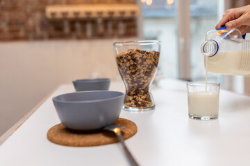Close up of a table served for breakfast
