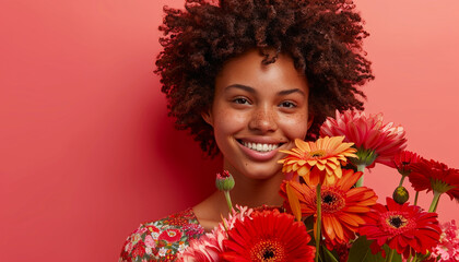 smiling-woman-flower-bouquet-vibrant-red-happy-occasion