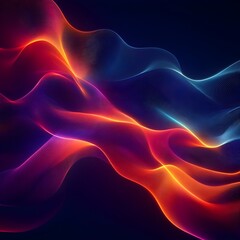 Fototapeta premium Abstract digital art with flowing, neon colors. Red, orange, and blue glow on a dark background.