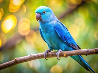 Vibrant Blue Parakeet Perched on a Branch Against a Soft Natural Background in Bright Daylight
