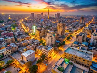 Vibrant Cityscape of Karachi, Pakistan Showcasing Urban Life and Architectural Diversity at Dusk