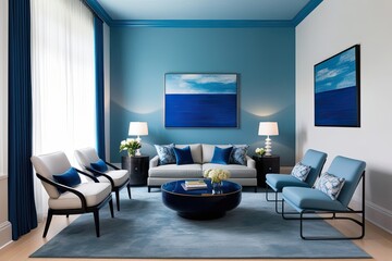 Minimalist Living Room Design with Sky Blue Accents and Modern Furnishings