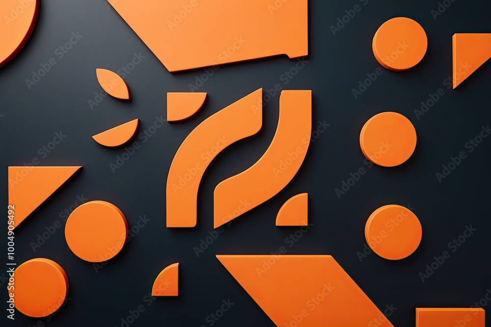 Poster vibrant orange abstract shapes on dark background with dynamic composition and ample copy space