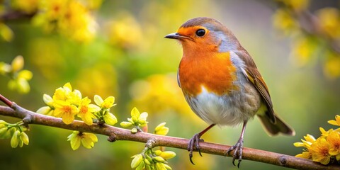 Vibrant Red Robin Bird Perched on a Branch in a Natural Setting During Springtime Outdoors