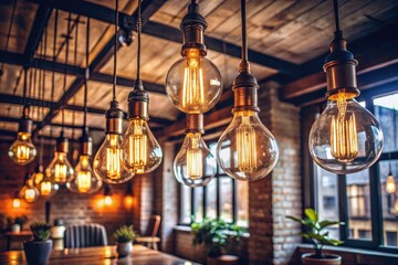 Obraz premium Vintage Hanging Lightbulbs in a Stylish Loft Interior Creating a Cozy and Inviting Atmosphere