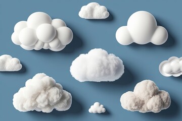 Fototapeta premium Soft Fluffy Realistic Puffy Clouds Designs with Cut-Out Backgrounds and 3D Graphics