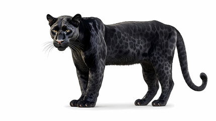 a black panther standing on a white background with a black tail and tail, and a black face, and a black tail, and tail, with a black, and,,2025, AI 