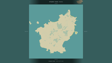 Antipodes Island, New Zealand, highlighted and labelled. Topo Humanitarian © zelwanka