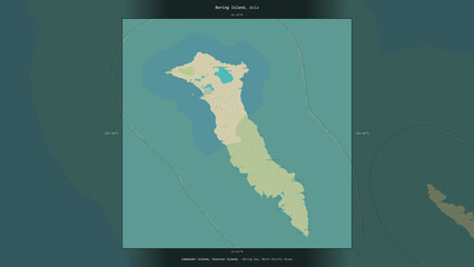 Bering Island, Russia, highlighted and labelled. Topo Humanitarian © zelwanka