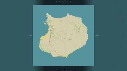Boa Vista Island, Cape Verde, highlighted and labelled. Topo Humanitarian © zelwanka