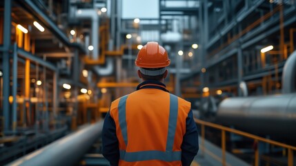 Industrial engineer inspecting complex factory equipment