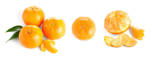Set of sweet mandarins on white background