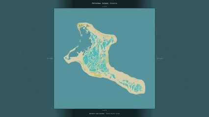 Christmas Island, Kiribati, highlighted and labelled. Topo Humanitarian © zelwanka