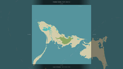 Crooked Island, Bahamas, highlighted and labelled. Topo Humanitarian © zelwanka