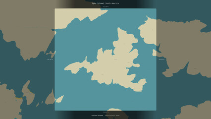 Dyke Island, Falkland Islands, highlighted and labelled. Topo Humanitarian © zelwanka