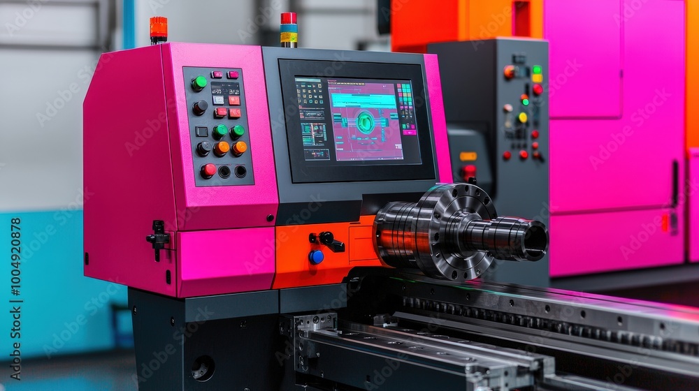 Poster cnc lathe machine in industrial factory setting