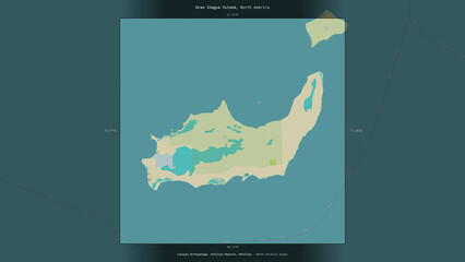 Gran Inagua Island, Bahamas, highlighted and labelled. Topo Humanitarian © zelwanka