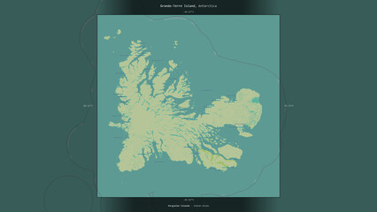 Grande-Terre Island, French Southern and Antarctic Lands, highlighted and labelled. Topo Humanitarian © zelwanka