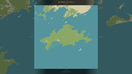 Ilha Grande, Brazil, highlighted and labelled. Topo Humanitarian © zelwanka