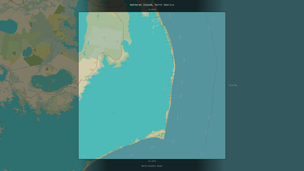 Hatteras Island, United States, highlighted and labelled. Topo Humanitarian © zelwanka
