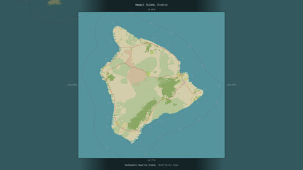 Hawaii Island, United States, highlighted and labelled. Topo Humanitarian © zelwanka