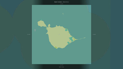 Heard Island, Australia, highlighted and labelled. Topo Humanitarian © zelwanka
