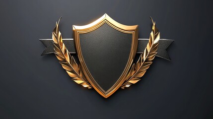 Gold shield with black center and laurel wreath.