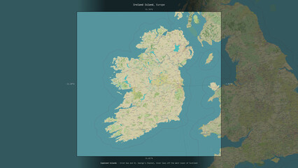 Ireland Island, Ireland, United Kingdom, highlighted and labelled. Topo Humanitarian © zelwanka