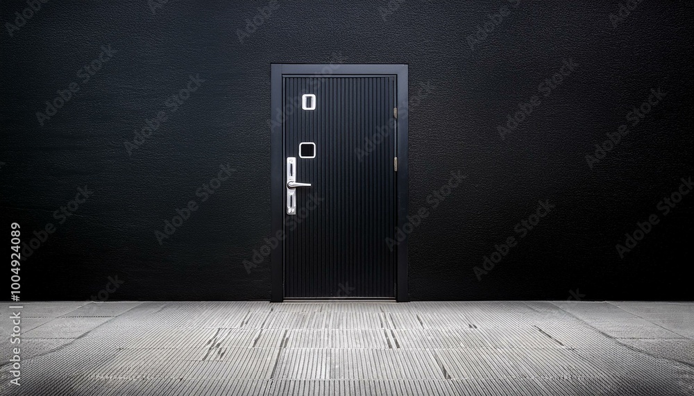 Wall mural contemporary security black door with a black wall