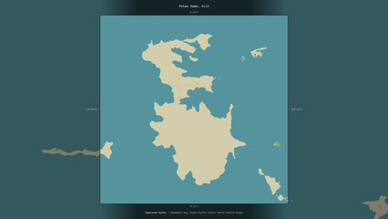 Pulau Kawe, Indonesia, highlighted and labelled. Topo Humanitarian © zelwanka