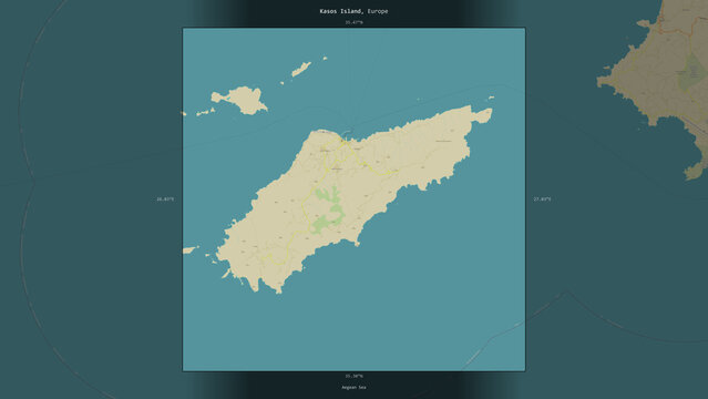 Kasos Island, Greece, highlighted and labelled. Topo Humanitarian