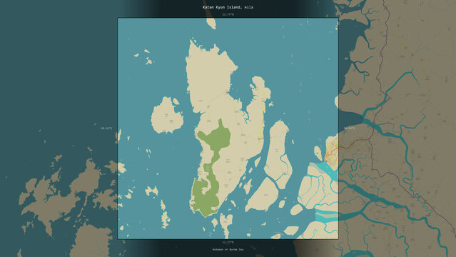 Katan Kyun Island, Myanmar, highlighted and labelled. Topo Humanitarian
