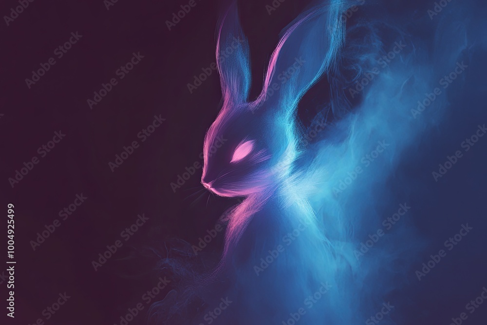 Aufkleber a glowing ethereal rabbit surrounded by mist in a mystical setting at twilight capturing a dreamlike