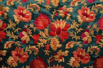 Fototapeta premium Luxurious Floral Embroidered Brocade Texture Background in Premium Silk Fiber