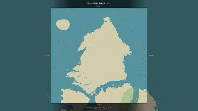 Komsomolets Island, Russia, highlighted and labelled. Topo Humanitarian