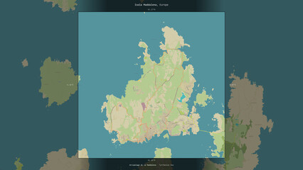 Isola Maddalena, Italy, highlighted and labelled. Topo Humanitarian © zelwanka