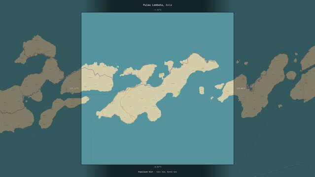 Pulau Lembata, Indonesia, highlighted and labelled. Topo Humanitarian