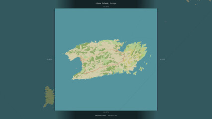 Lissa Island, Croatia, highlighted and labelled. Topo Humanitarian © zelwanka