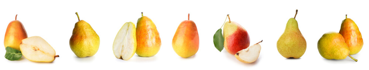 Set of many ripe pears isolated on white