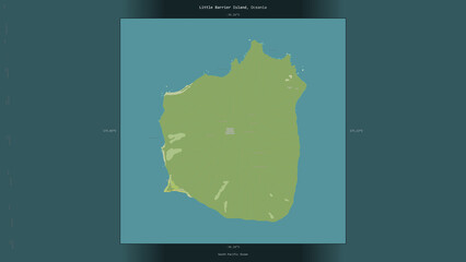 Little Barrier Island, New Zealand, highlighted and labelled. Topo Humanitarian © zelwanka