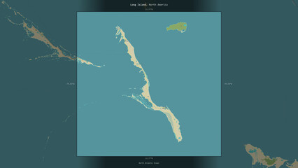 Long Island, Bahamas, highlighted and labelled. Topo Humanitarian © zelwanka