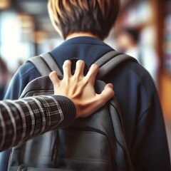 Boy Being Bullied at School, Shoved by His Backpack

