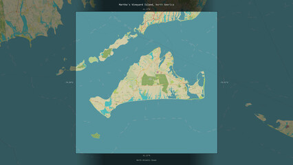 Martha's Vineyard Island, United States, highlighted and labelled. Topo Humanitarian © zelwanka