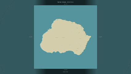 Marion Island, South Africa, highlighted and labelled. Topo Humanitarian © zelwanka