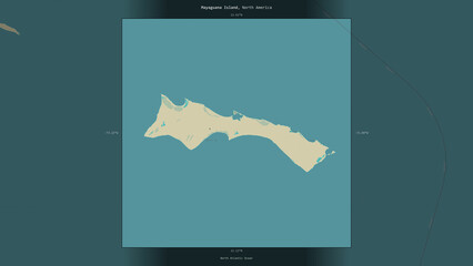 Mayaguana Island, Bahamas, highlighted and labelled. Topo Humanitarian © zelwanka