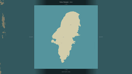 Pulau Mioswaar, Indonesia, highlighted and labelled. Topo Humanitarian © zelwanka